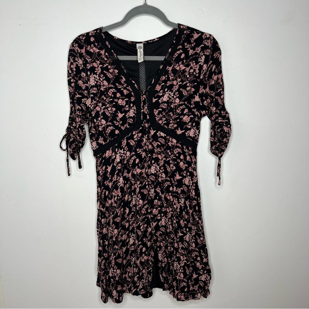 American Rag Cie Black Pink Floral Mini Dress Size M Medium